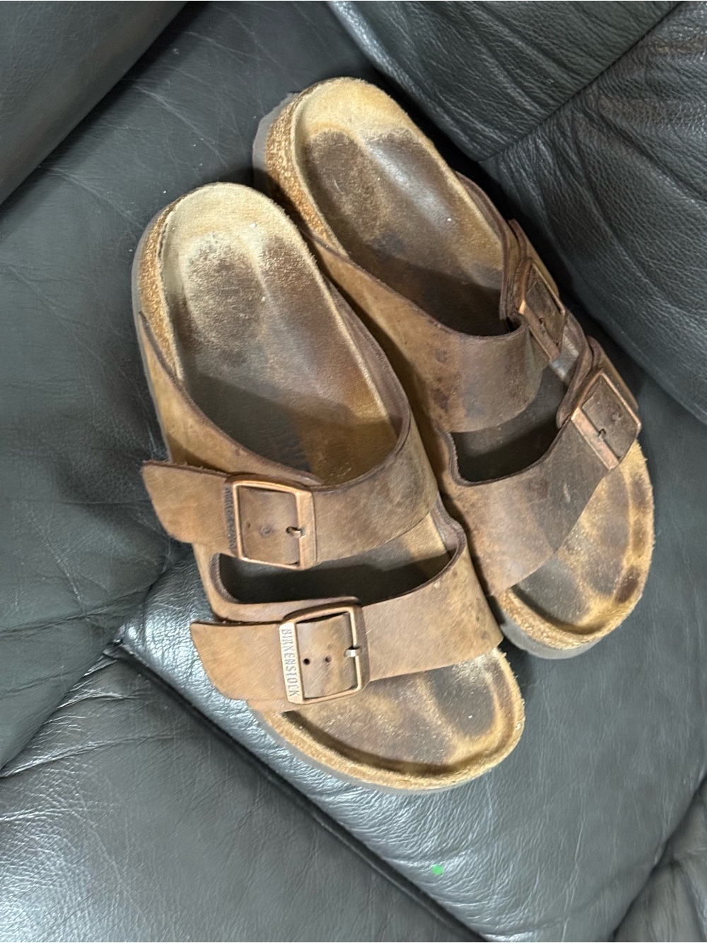 Birkenstock Brown Leather Arizona Two-Strap Sandals size 39